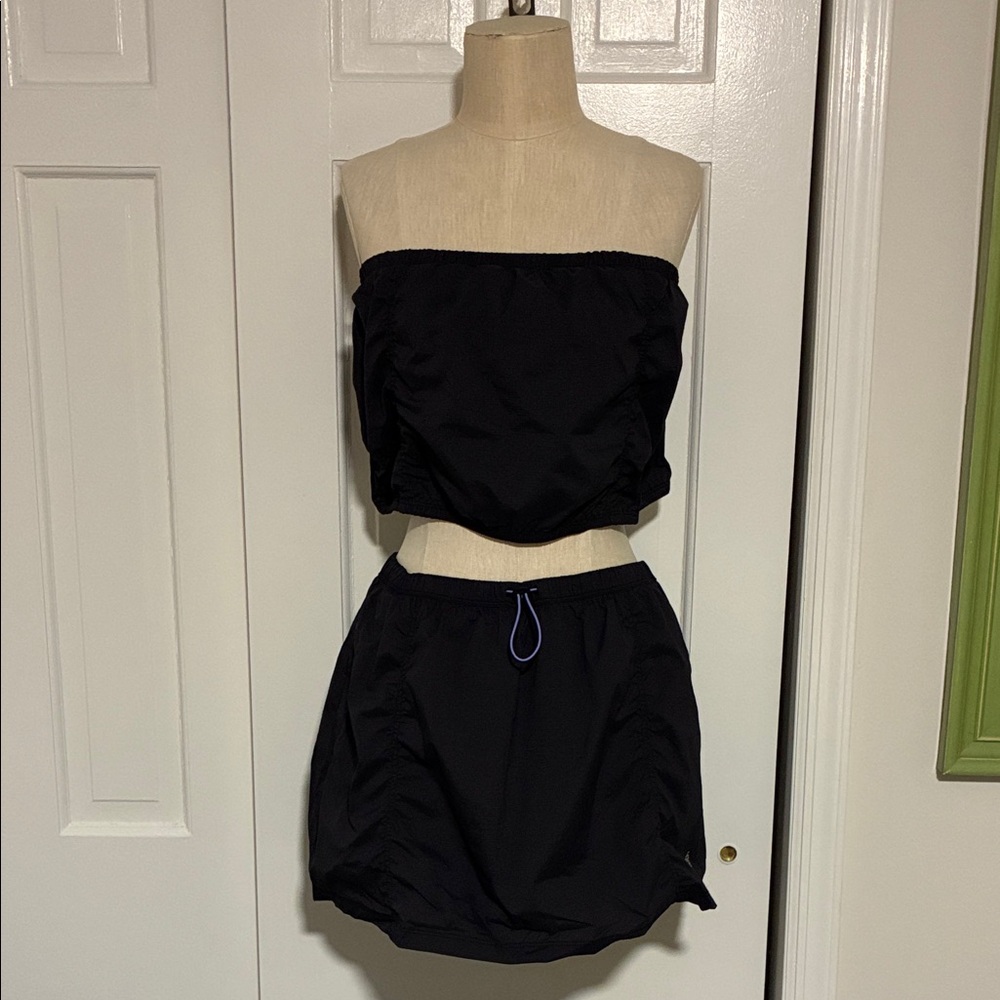 Free People MVMNT Black Strapless Top and Skort Set
